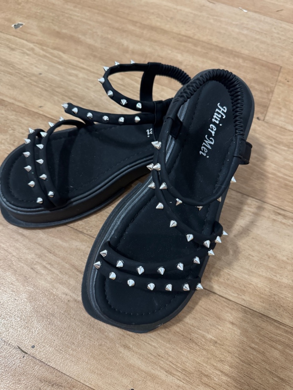 Studded Black Women's Ankle-Strap Sandals